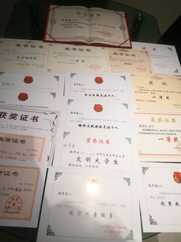 大学期间所获的奖状